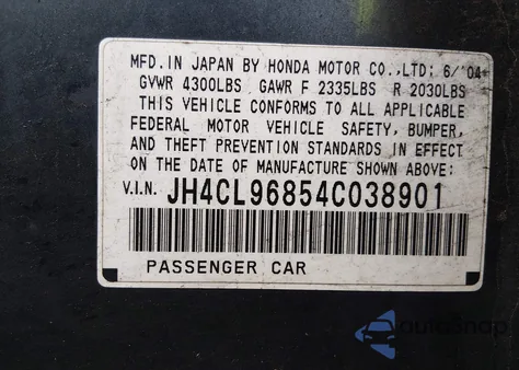 2004 Acura Tsx z USA, uszkodzony, nr VIN JH4CL96854C038901